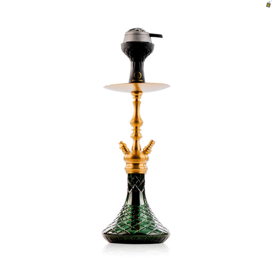 COCOYAYA Simba Hookah with Dark Grey Bag - Gold Stem / Emerald Green Base