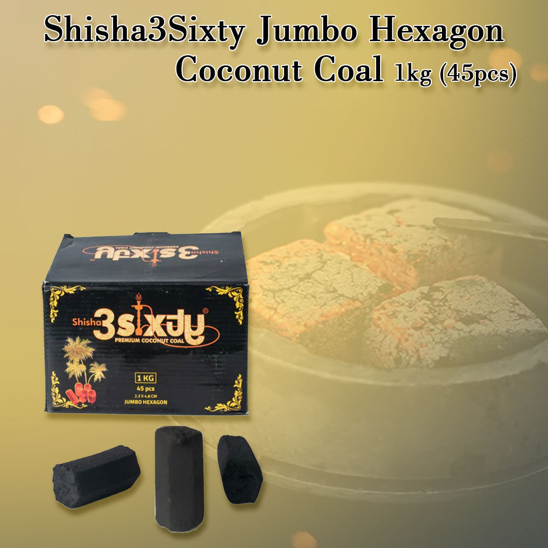 Shisha3Sixty Jumbo Hexagon Hookah Coconut Coal - 1kg (45pcs)