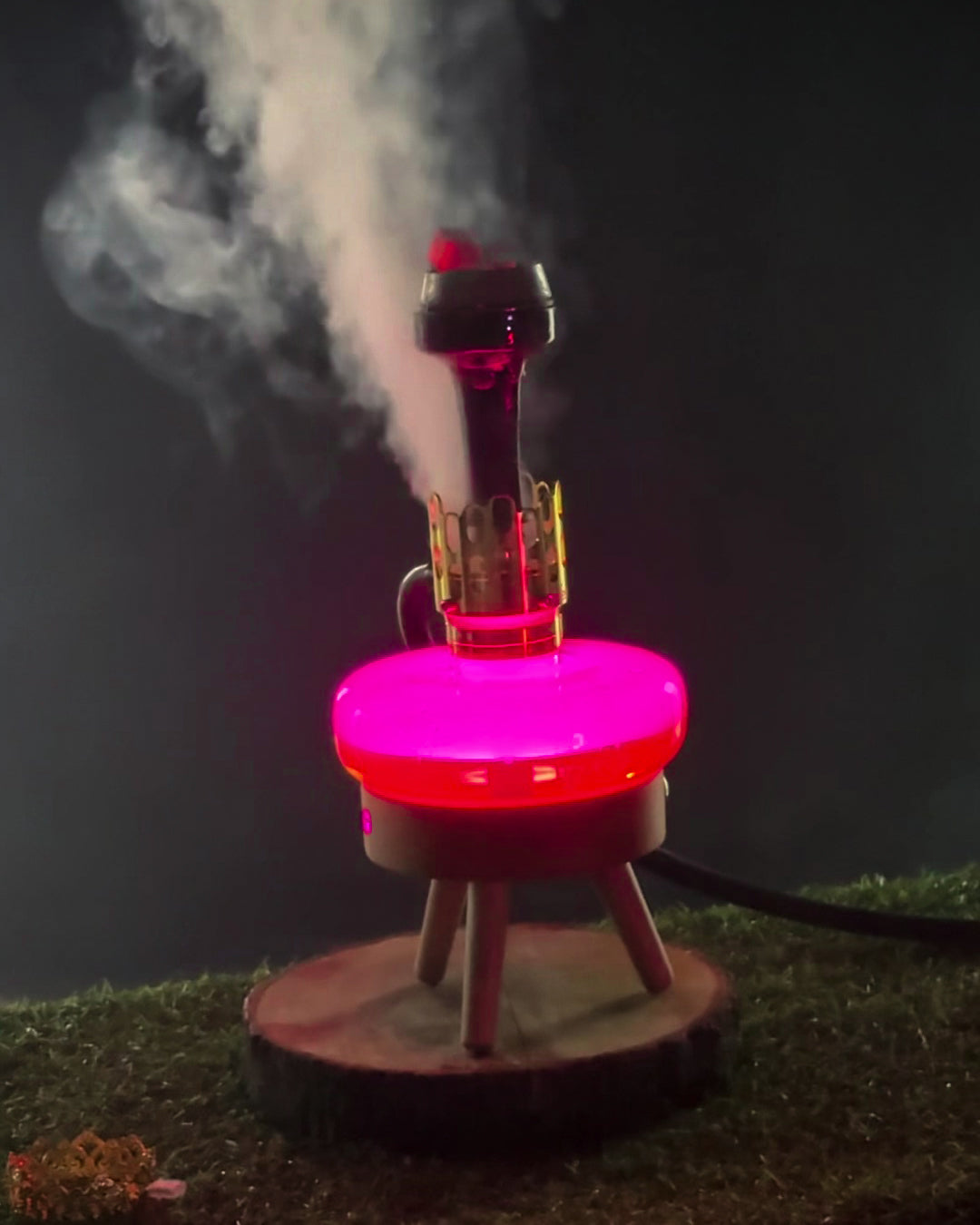 Space X1 Hookah with Wooden LED Light Stand - Golden