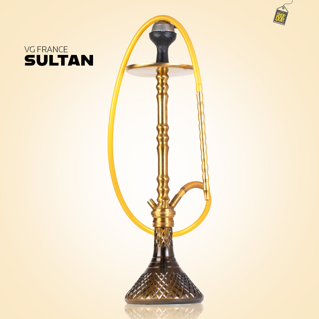 Sultan Arthur Hookah with 2 Bags - Brown Base / Gold Stem