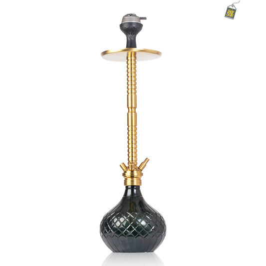 Sultan Heygan Hookah with 2 Bags - Black Round Base / Gold Stem