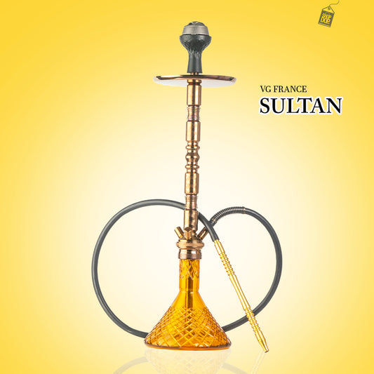 Sultan Hookah with 2 Bags - Amber Base / Bronze Stem