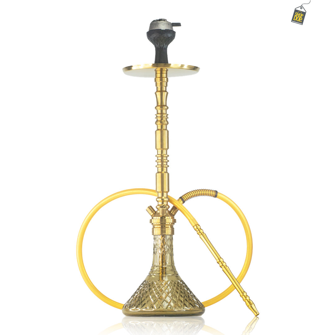 Sultan Orchan Hookah with 2 Bags - Grey Base / Golden Stem