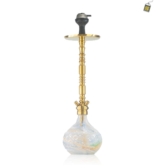 Sultan Orchan Hookah with 2 Bags - White Round Base / Golden Stem