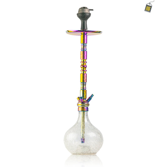 Sultan Hookah with Bags - Transparent Crackle Base / Rainbow Stem