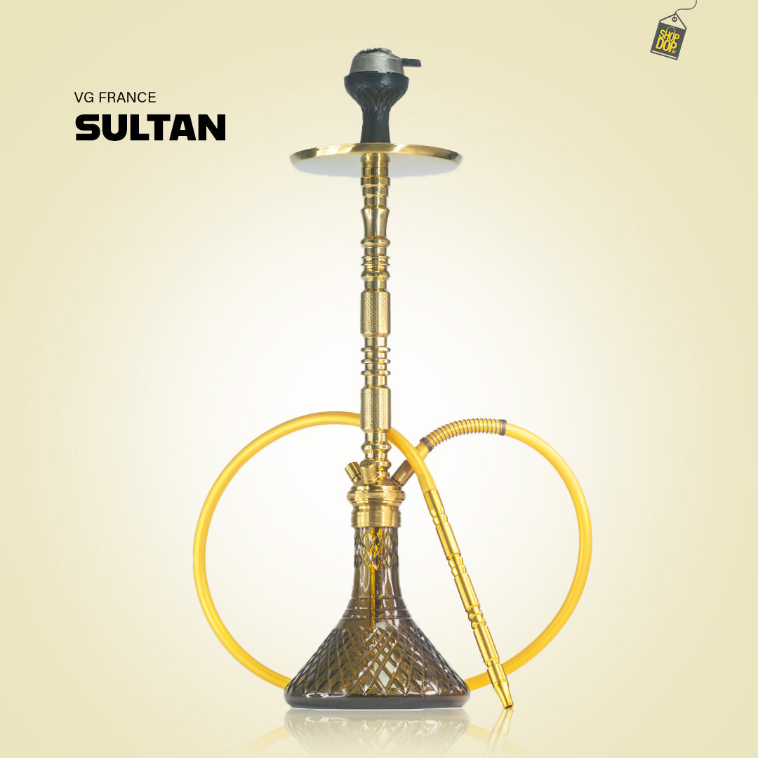 Sultan Orchan Hookah with 2 Bags - Brown Base / Golden Stem