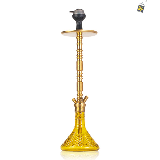 Sultan Orchan Hookah with 2 Bags - Amber Base / Golden Stem