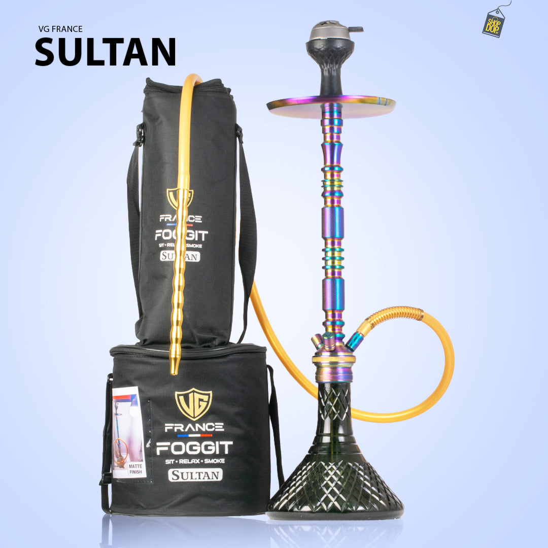 Sultan Orchan Hookah with 2 Bags - Rainbow Stem / Black Base