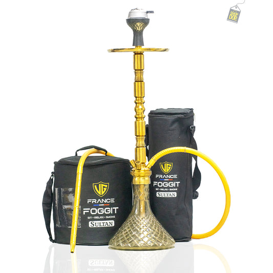 Sultan Hookah with 2 Bags - Gold Stem/Gold Base