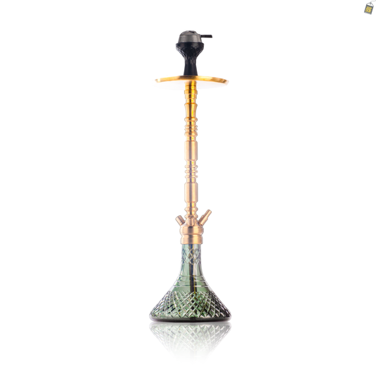 Sultan Orchan Hookah with 2 Bags - Golden Stem / Emerald Green Base