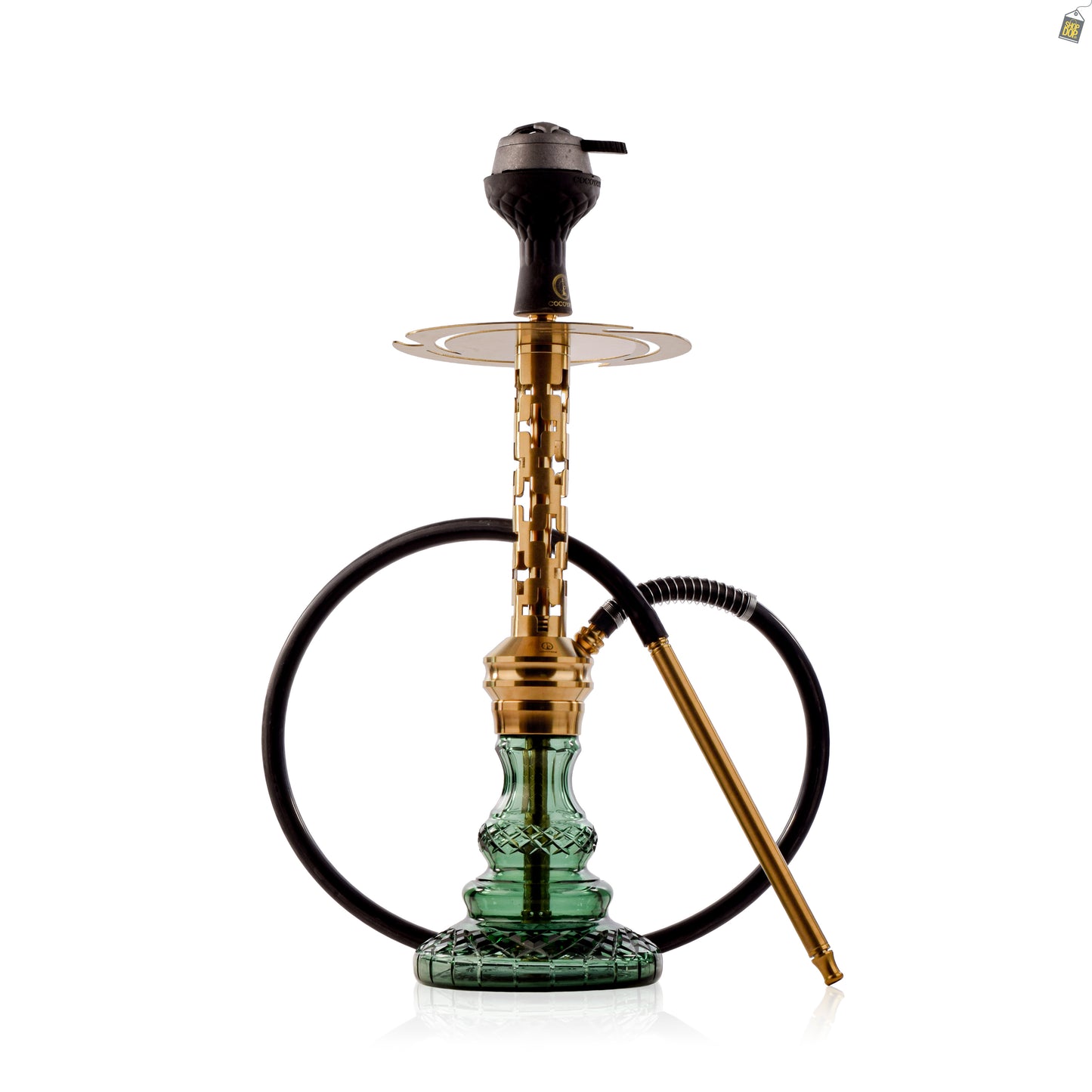 COCOYAYA Valeria Plus Hookah with Camel Bag - Gold Stem / Sea Green Base