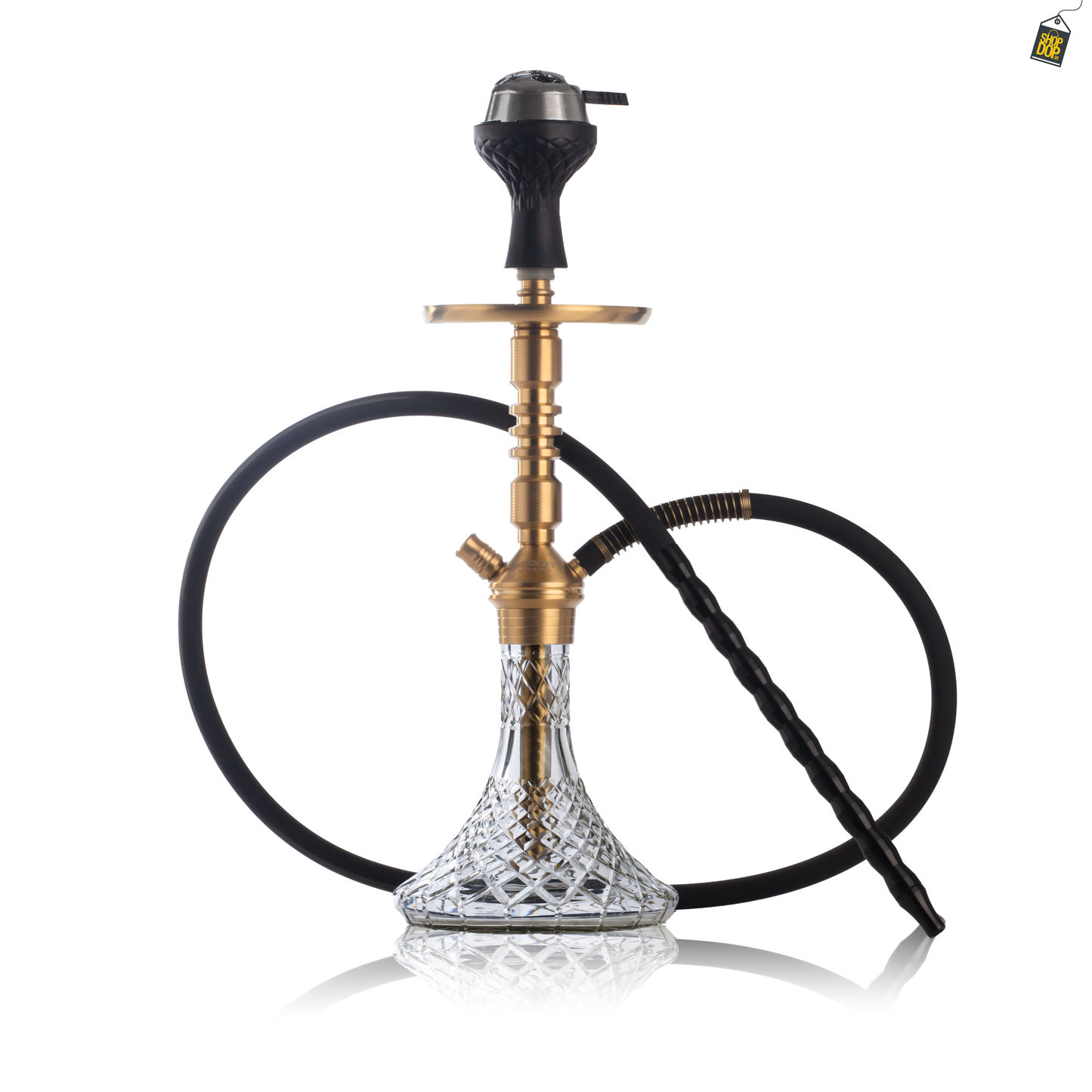 VG Joe R3 Hookah with Bag - Gold Stem / Transparent Base