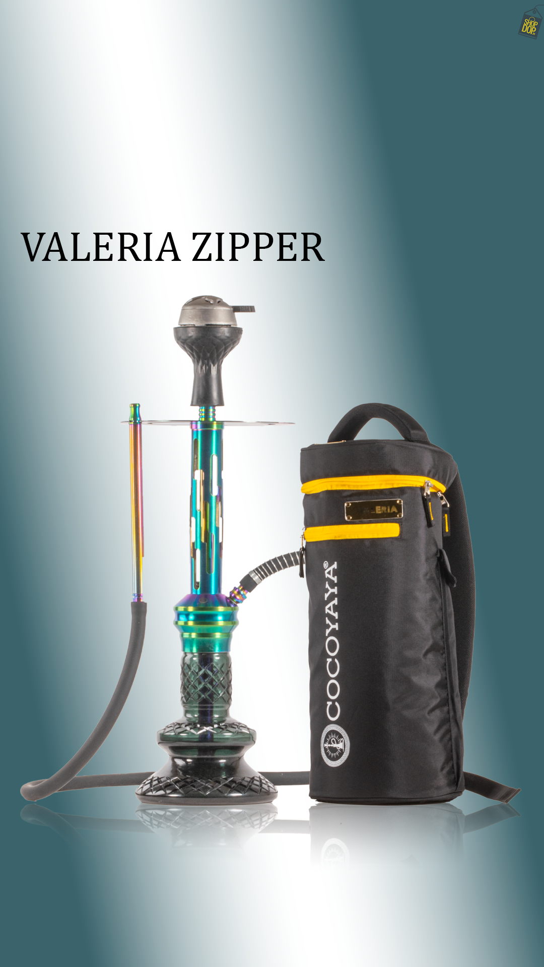 COCOYAYA Valeria Zipper Hookah with Bag - Rainbow Stem / Green Base
