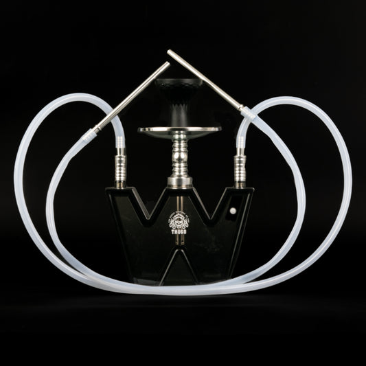 LED लाइट के साथ W ऐक्रेलिक हुक्का - डुअल पाइप (काला)