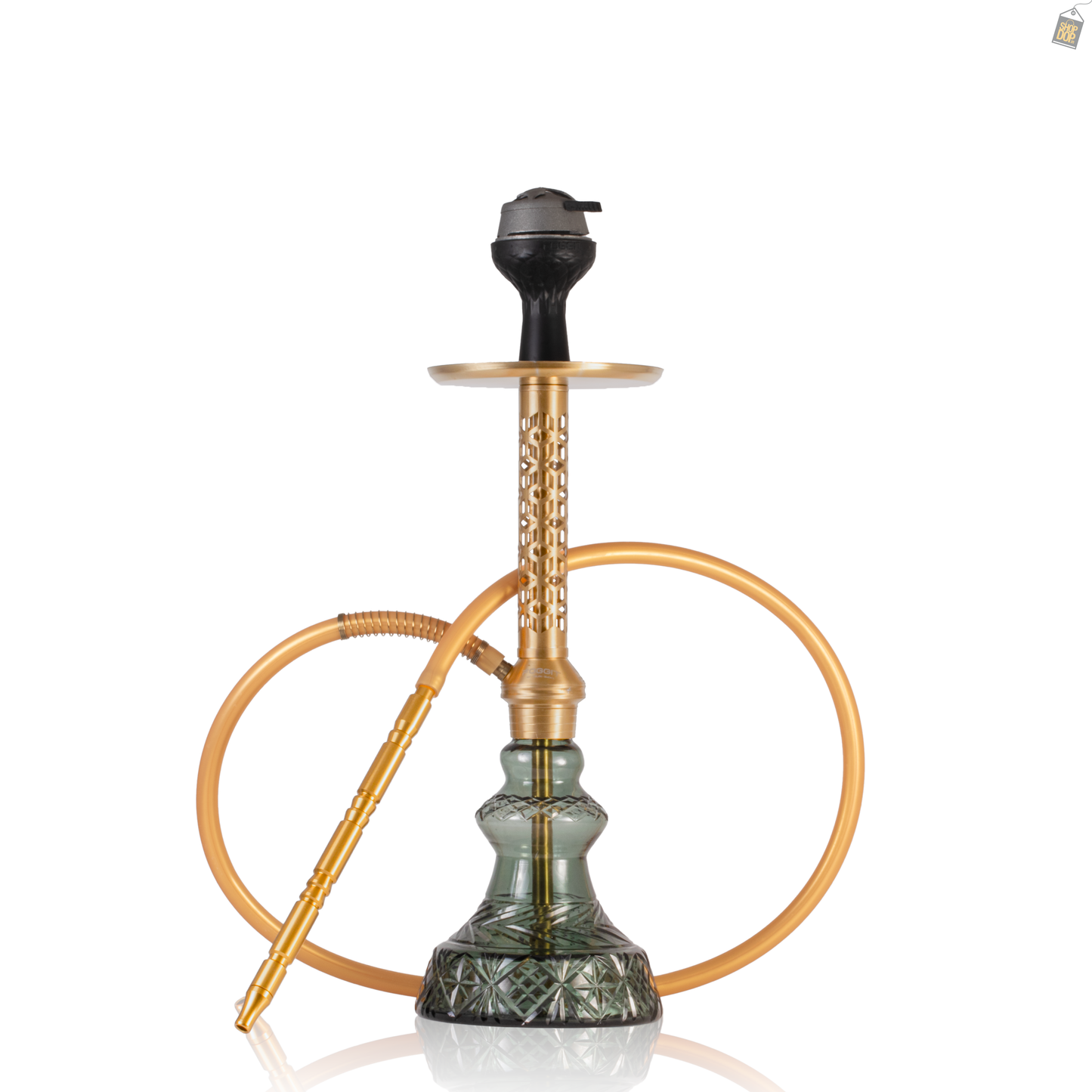Alexander JLS Hookah with Bag - Gold Stem / Aqua Carafe Base