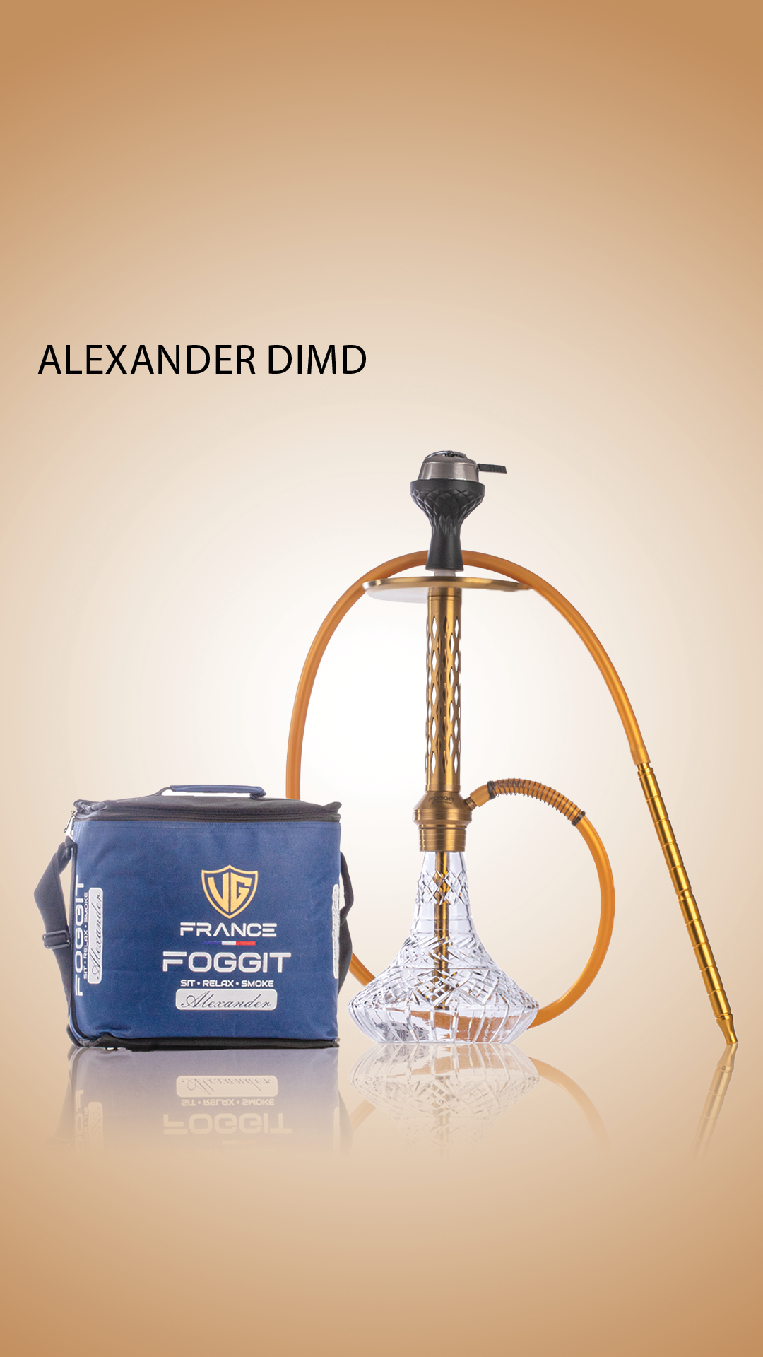 Alexander DIMD Hookah with Bag - Gold Stem / Transparent Base