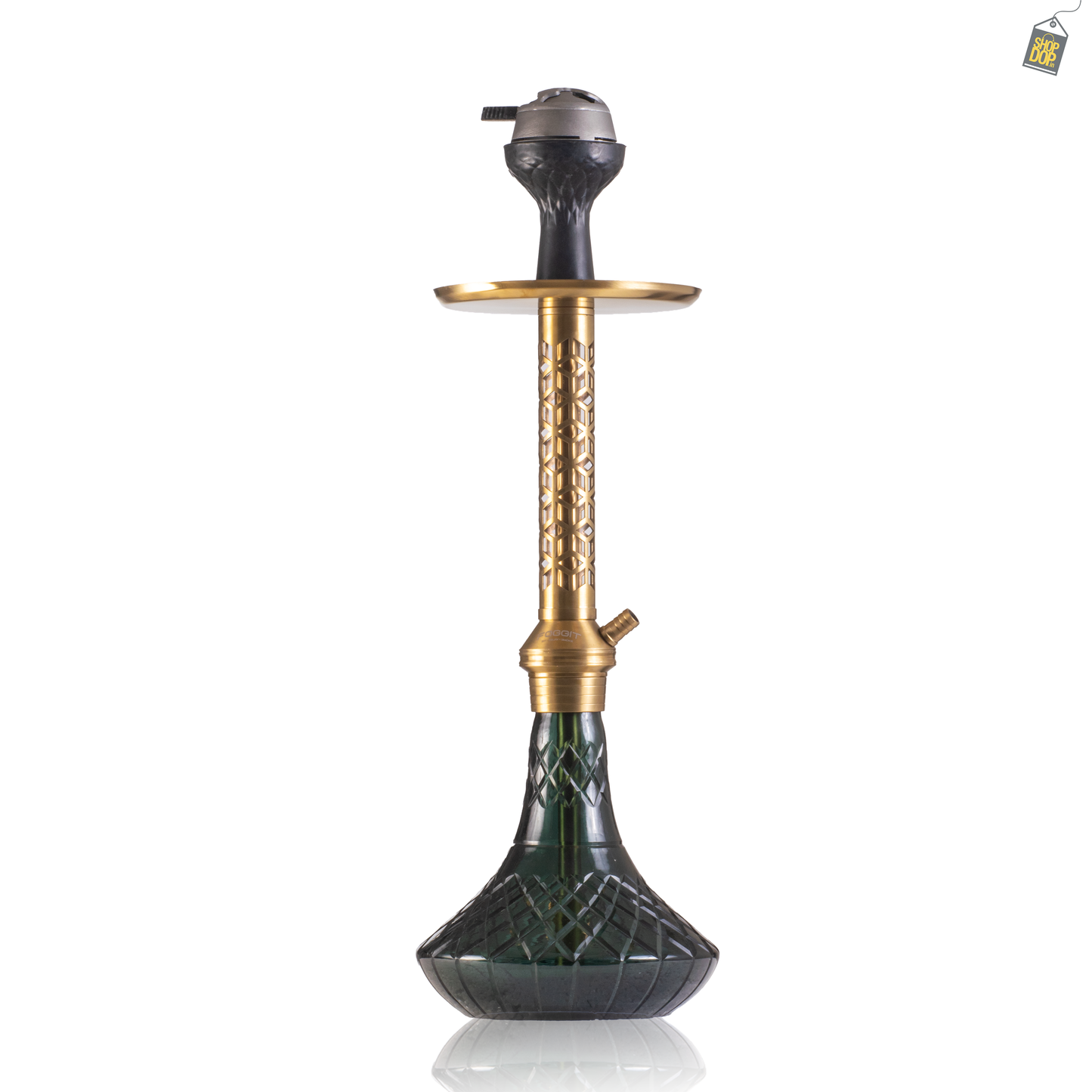 Alexander Gem Hookah with Bag - Gold Stem / Emerald Green Base