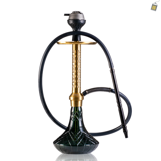 Alexander Gem Hookah with Bag - Gold Stem / Emerald Green Base
