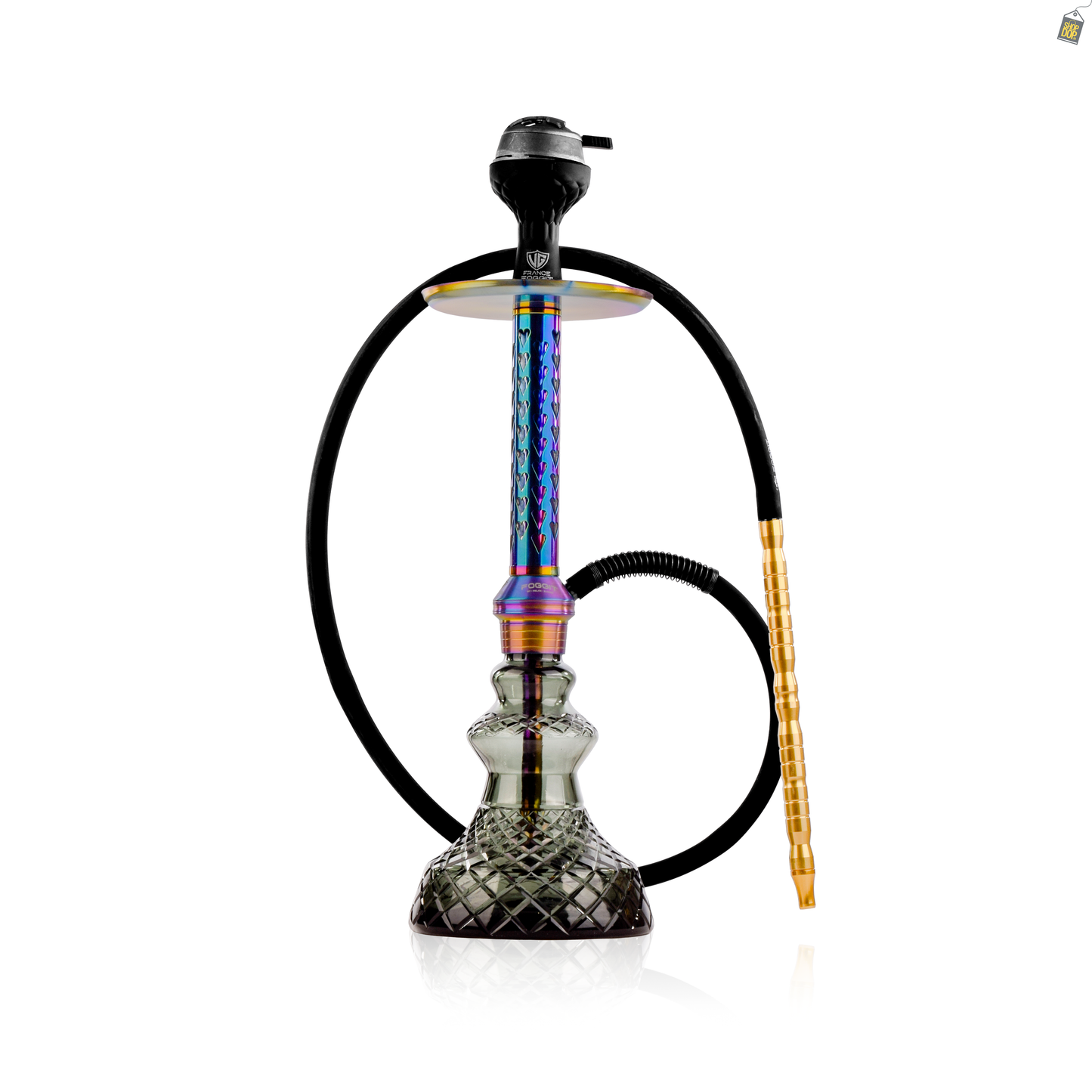 Alexander HRT Hookah with Bag - Rainbow Stem / Carafe Emerald Green Base
