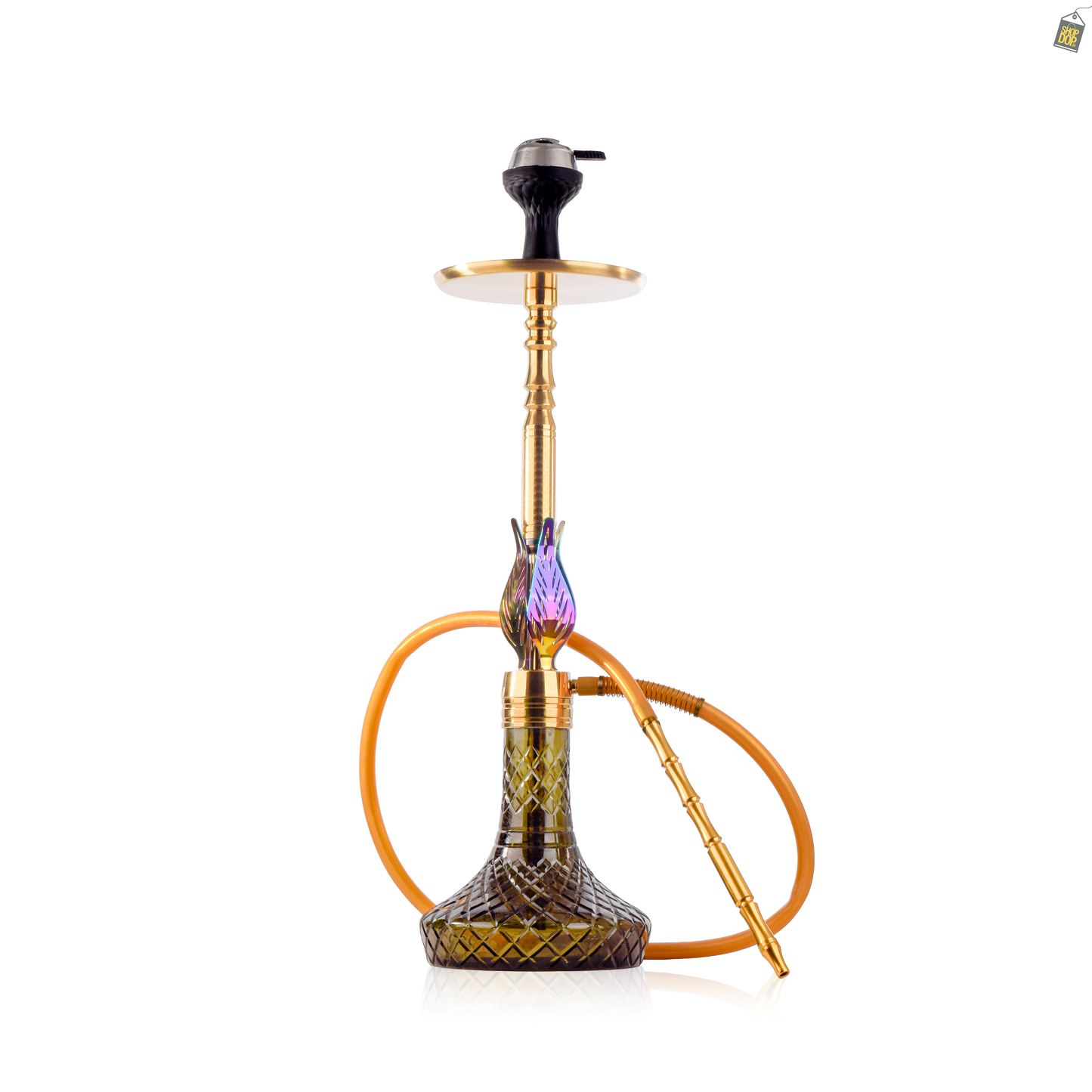 Animal Hookah with 2 Bags - Golden Stem / Emerald Green Base
