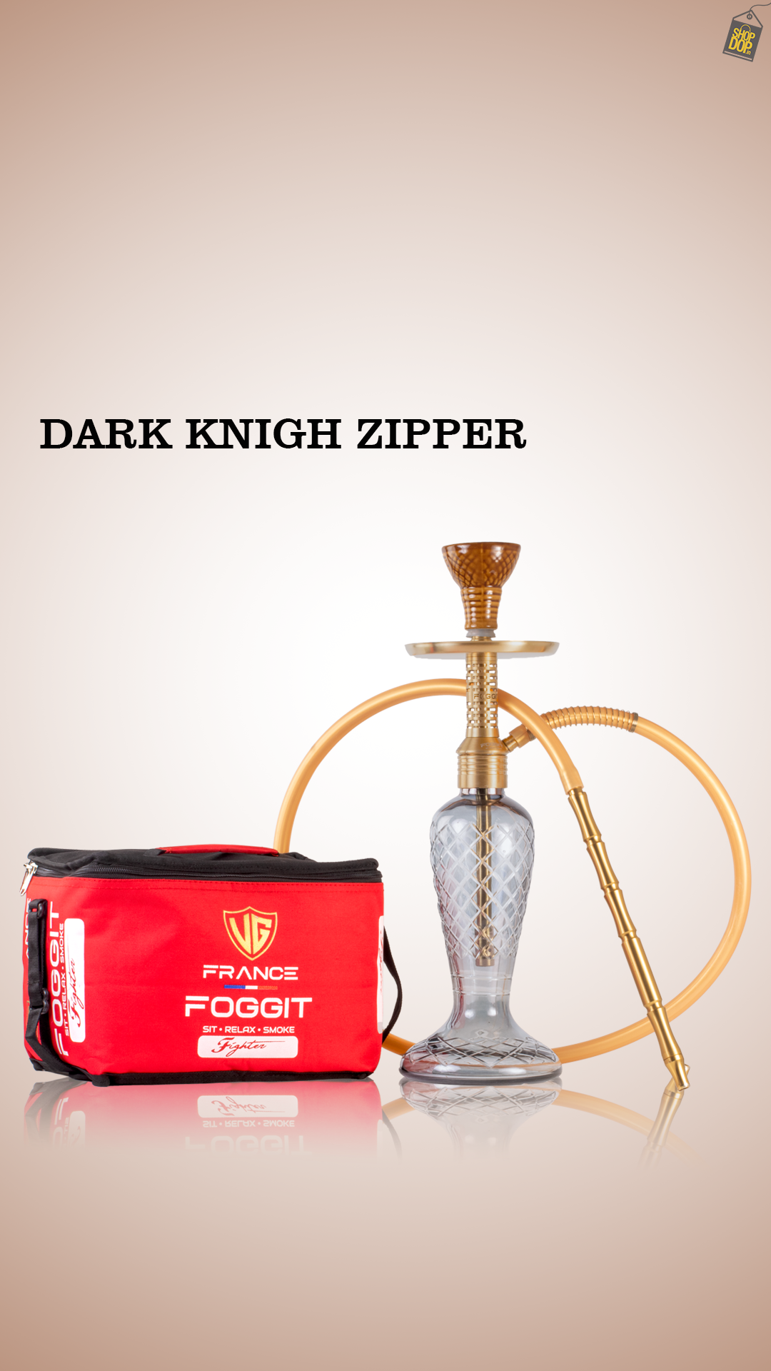 Big Dark Knight Zipper Hookah with Bag - Gold Stem / CGB Base