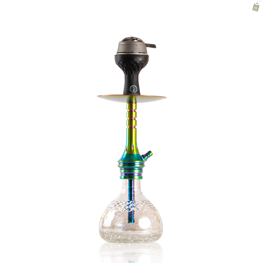 COCOYAYA VIP Bobby Hookah with Bag - Rainbow Stem / Transparent Crackle Base