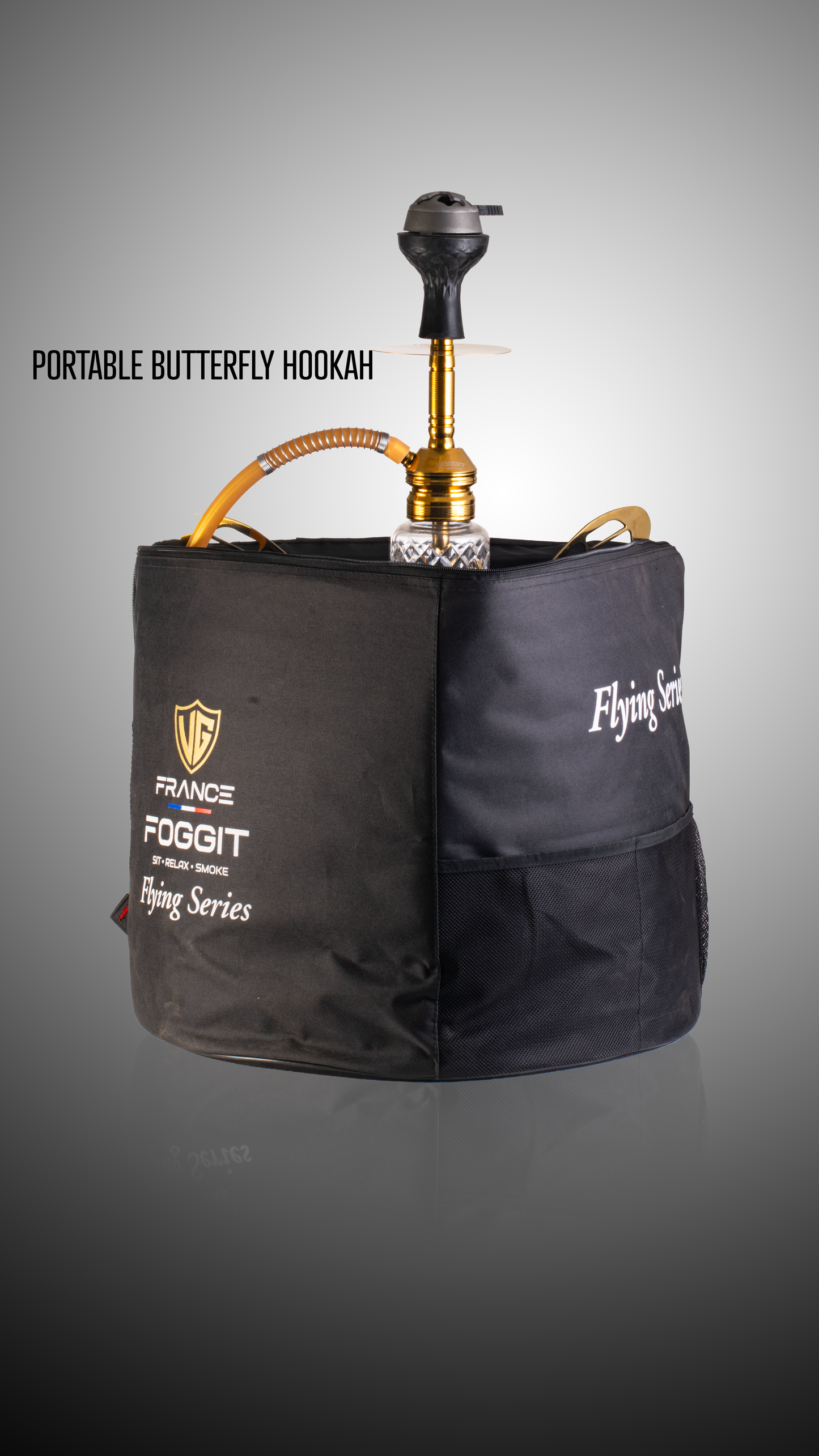 VG France Butterfly Hookah with 3 Bags (LED & Remote) - Golden