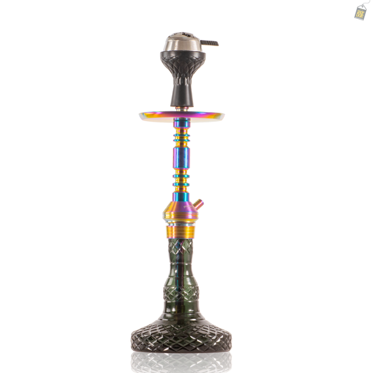 Persian Carafe Hookah with Bag - Rainbow Stem / Emerald Green Base