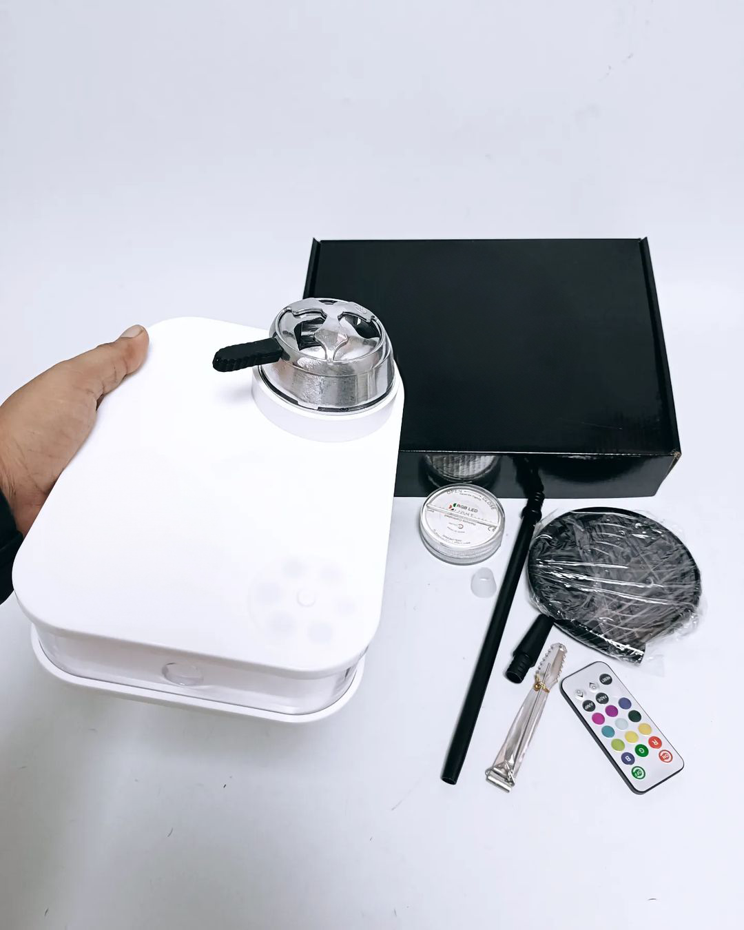 Car Hookah with LED Light & Remote - White