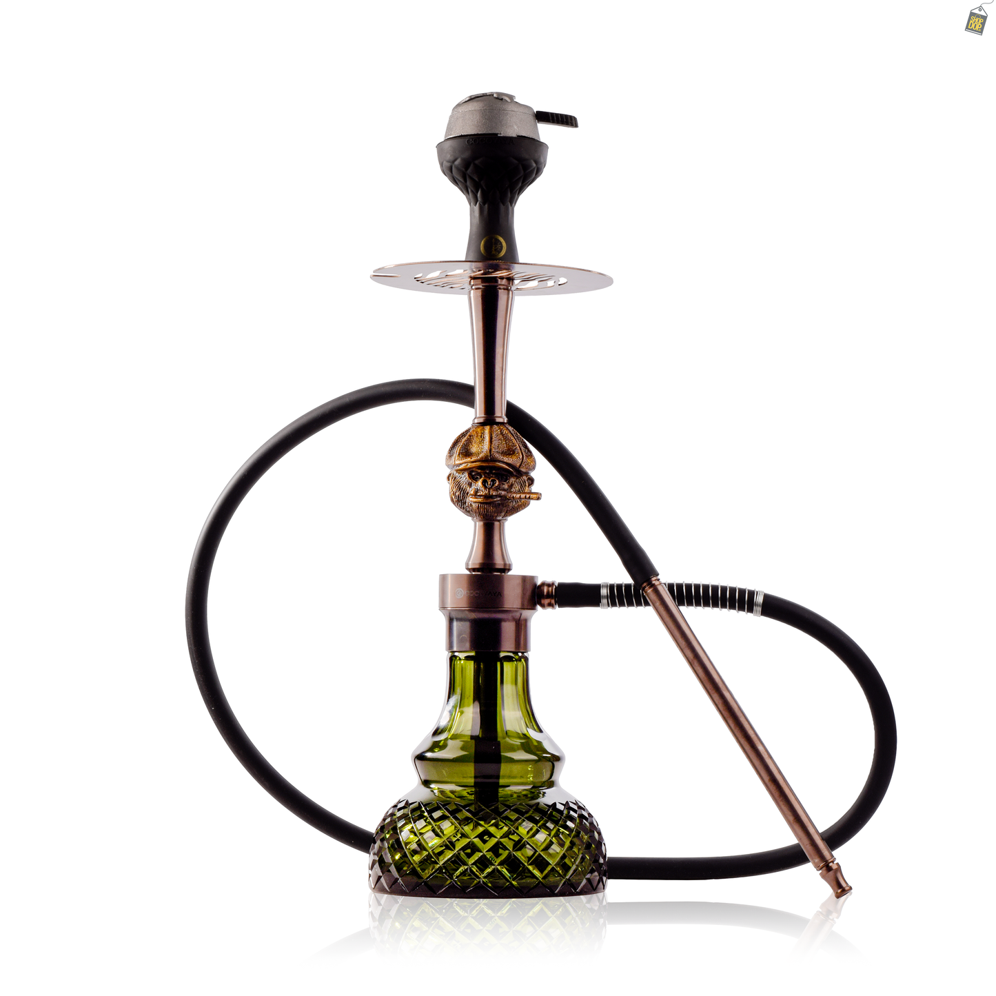 COCOYAYA Congo Baku Hookah with Brown Bag - Bronze Stem / Emerald Green Base