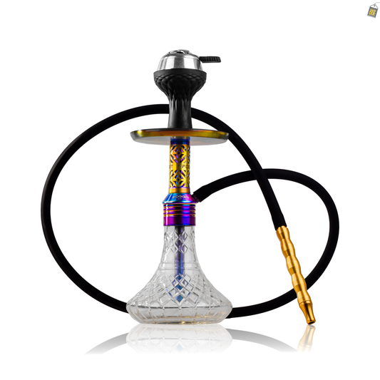 Dark Knight Gem Hookah with Bag - Rainbow Stem / Transparent Base