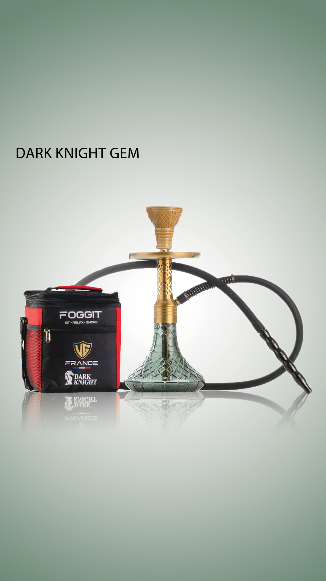 Dark Knight Gem Hookah with Bag - Gold Stem / Emerald Green Base