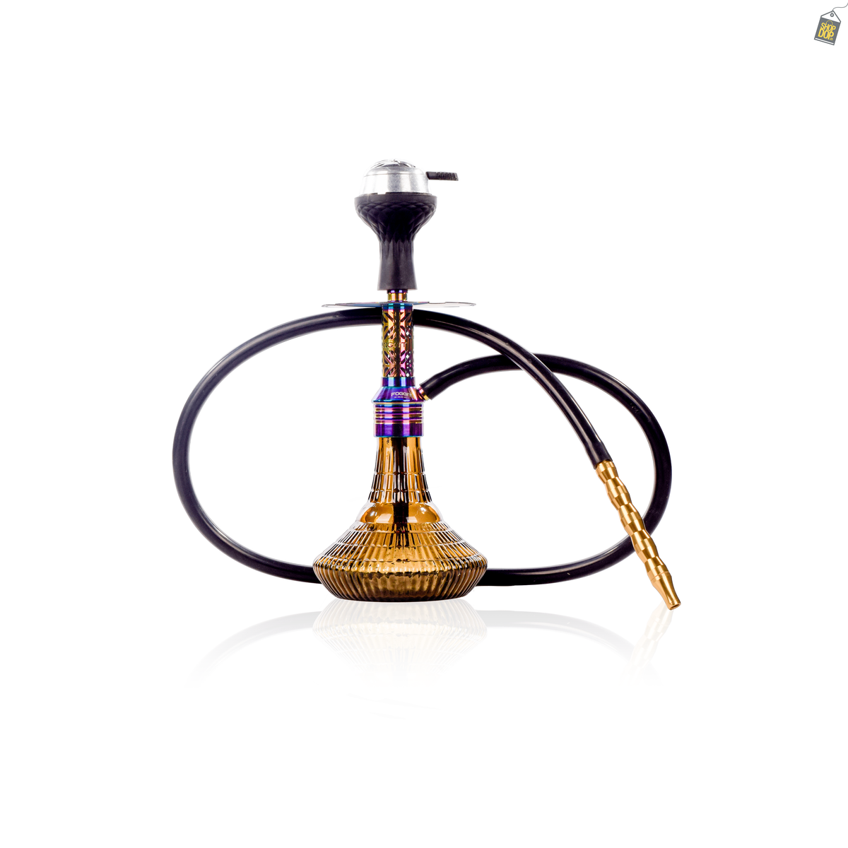 Dark Knight Gem Hookah with Bag - Rainbow Stem / Grey Ribbed Base