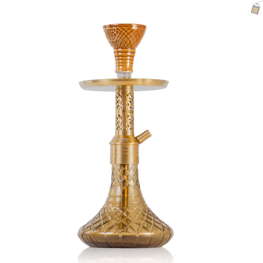 Dark Knight Gem Hookah with Bag - Gold Stem / Grey Base