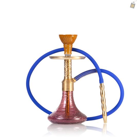 Dark Knight Gem Hookah with Bag - Gold Stem / Purple Vertigo Base