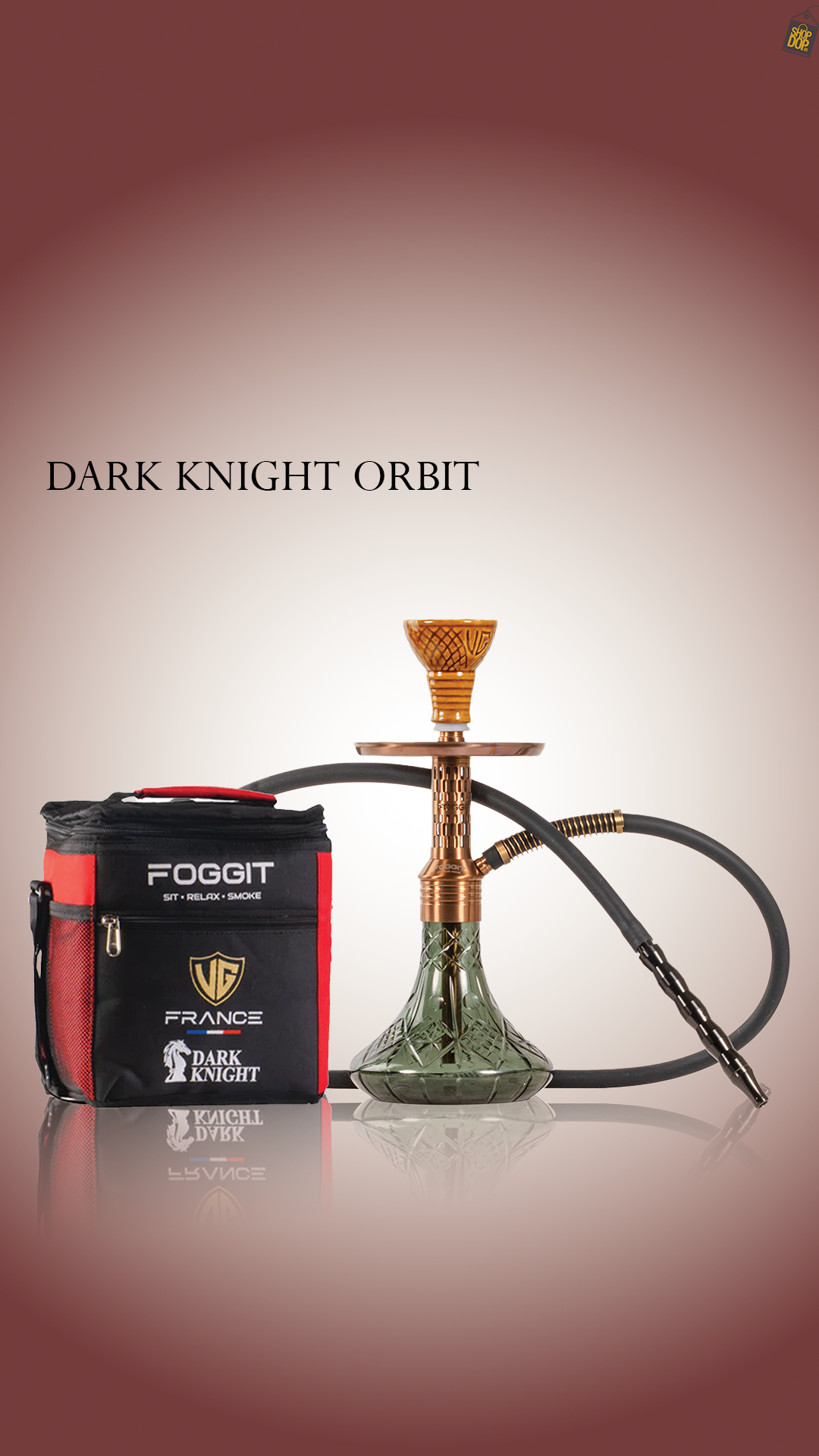 Dark Knight Orbit Hookah with Bag - Brown Stem / Emerald Green Base