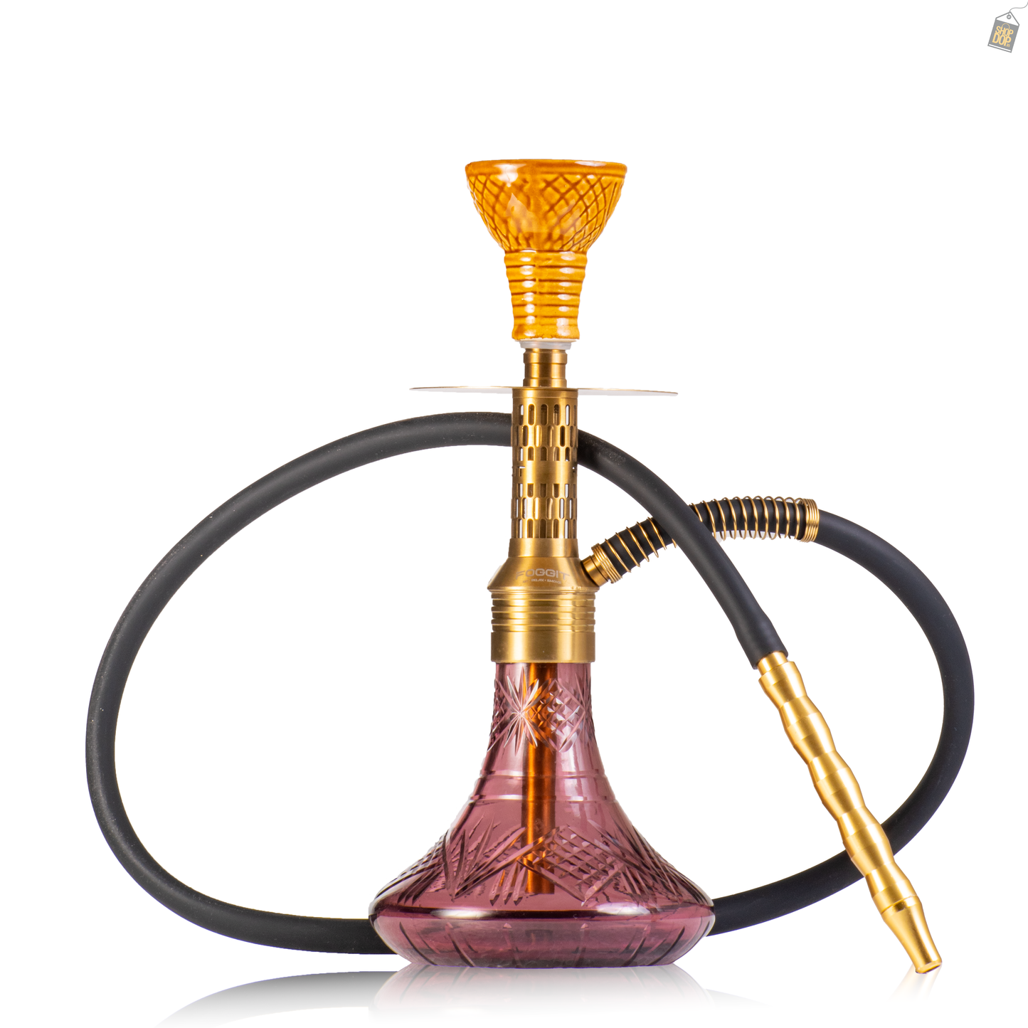 Dark Knight Orbit Hookah with Bag - Gold Stem / Purple Base