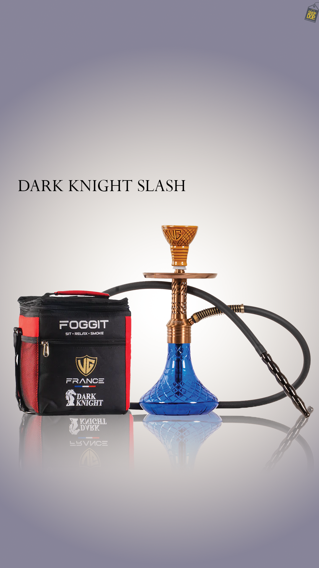 Dark Knight Slash Hookah with Bag - Bronze Stem / Blue Base