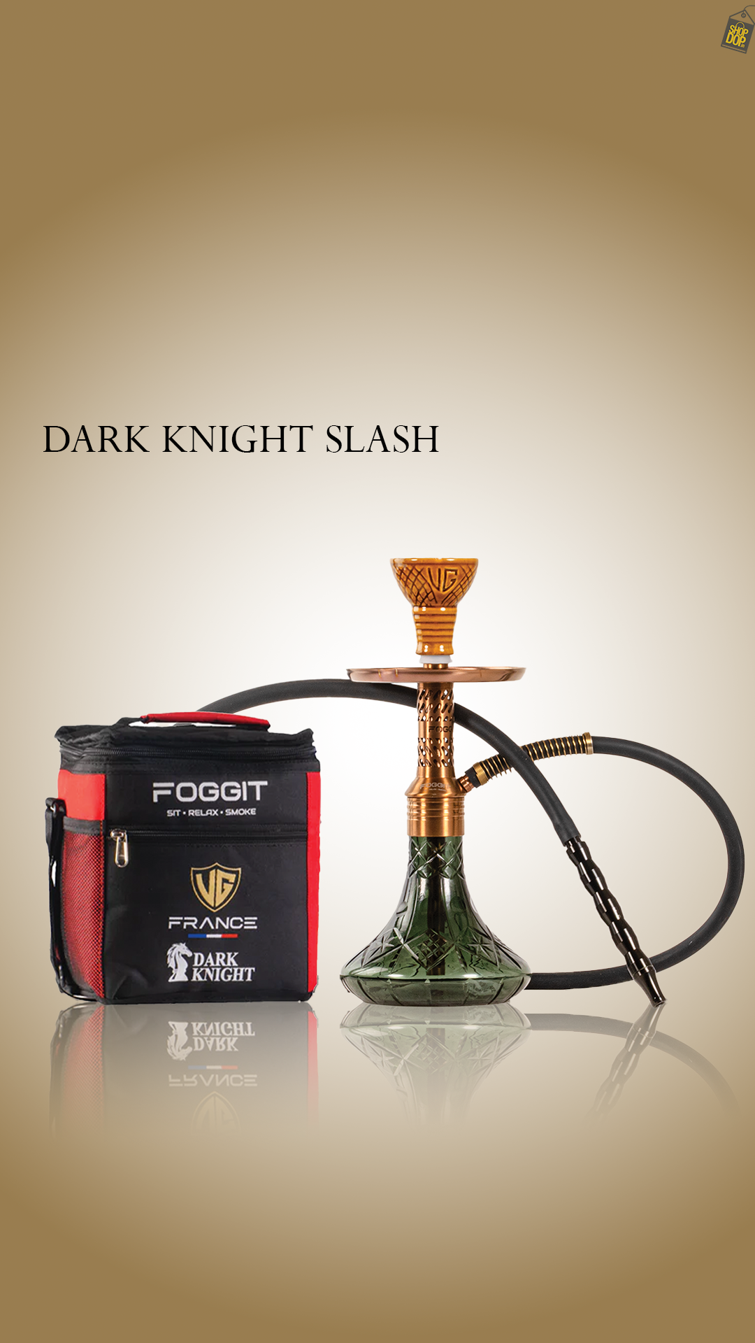 Dark Knight Slash Hookah with Bag - Bronze Stem / Green Base