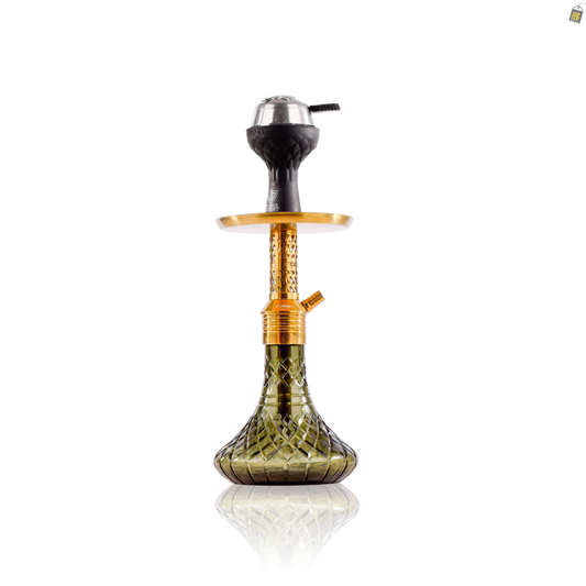 Dark Knight Slash Hookah with Bag - Gold Stem / Emerald Green Base