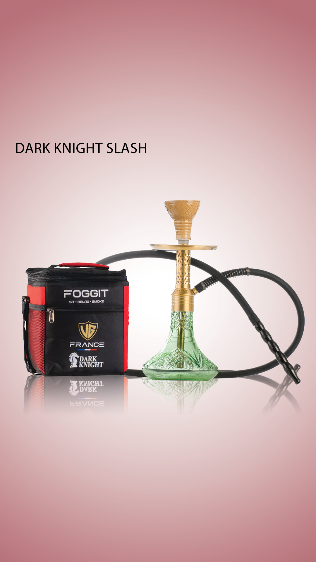 Dark Knight Slash Hookah with Bag - Gold Stem / Light Green Base