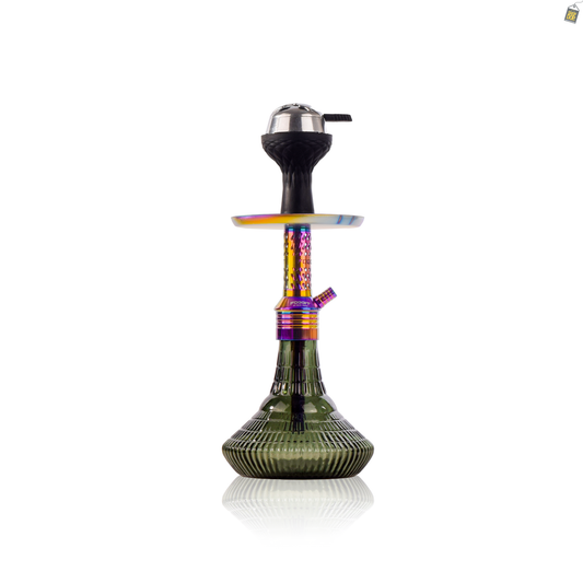 Dark Knight Slash Hookah with Bag - Rainbow Stem / Emerald Green Base