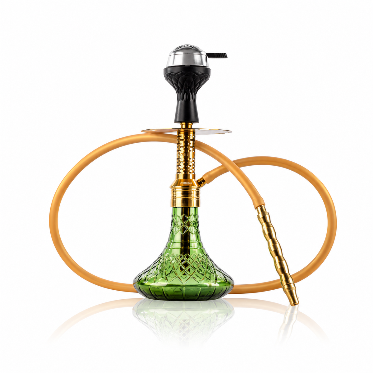 Dark Knight Zipper Hookah with Bag - Gold Stem / Emerald Green Base