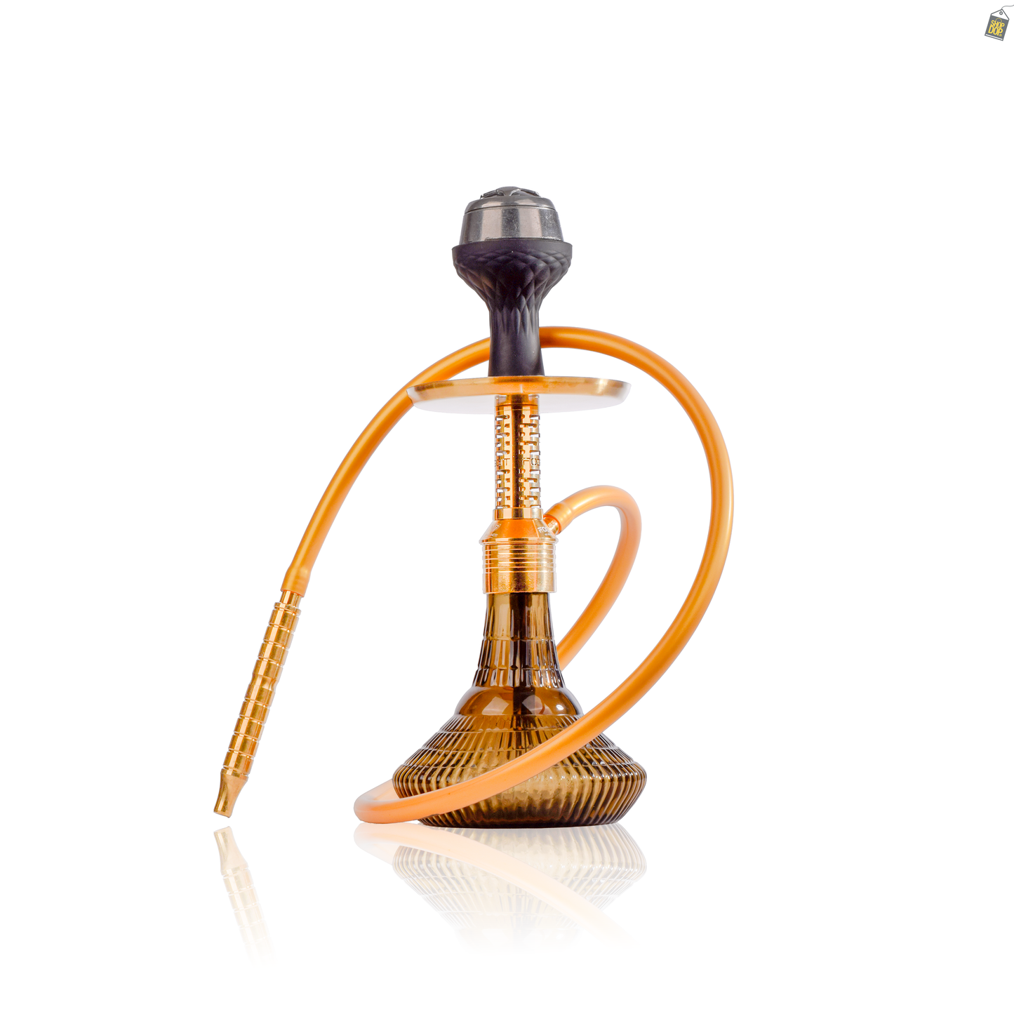 Dark Knight Zipper Hookah with Bag - Gold Stem / Grey Ribbed Base