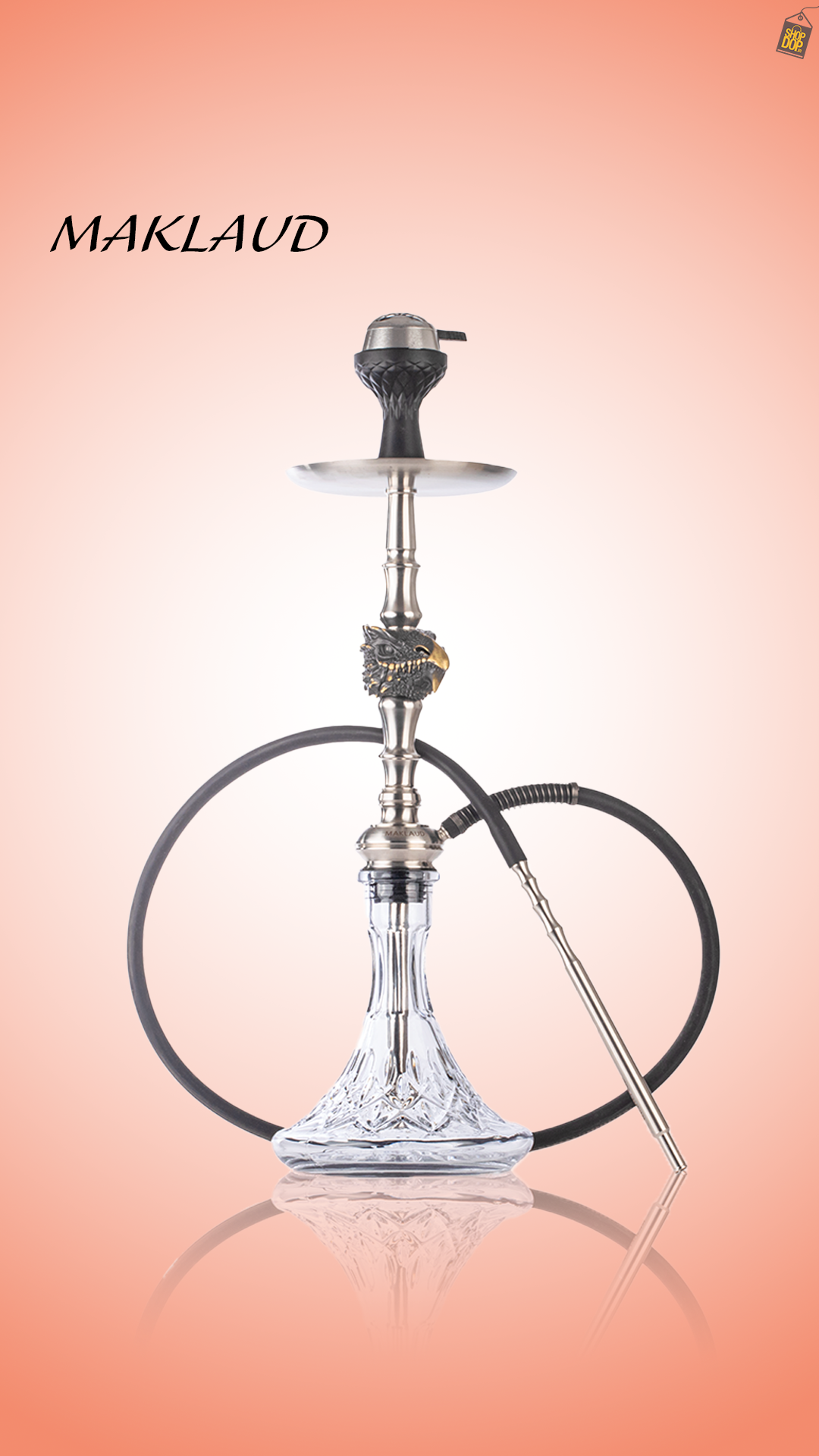 MKL Dragon Hookah with Wooden Case - Silver