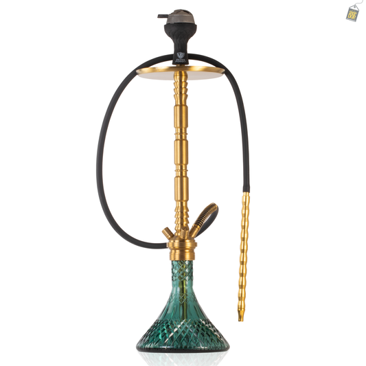 Sultan Evans Hookah with 2 Bags - Gold Stem / Aqua Base