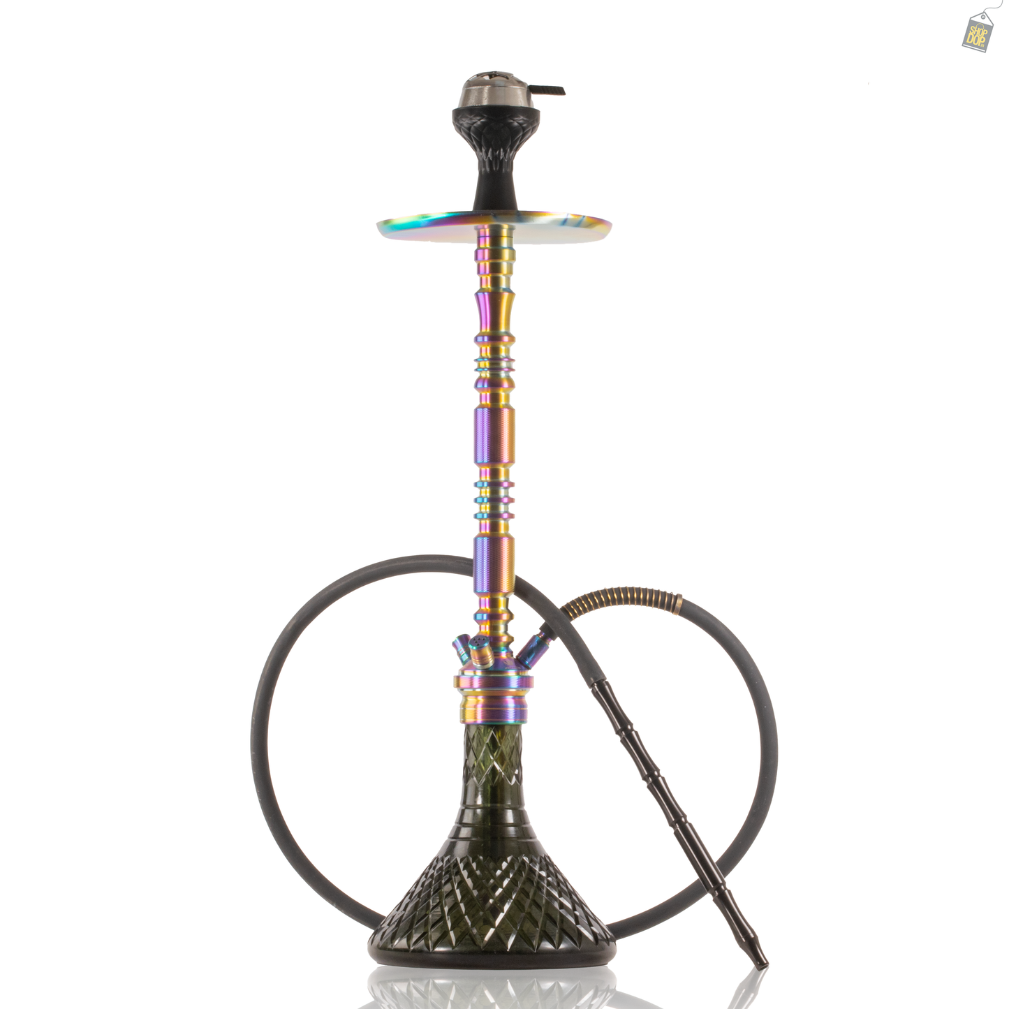 Sultan Evans Hookah with 2 Bags - Rainbow Stem / Emerald Green Base