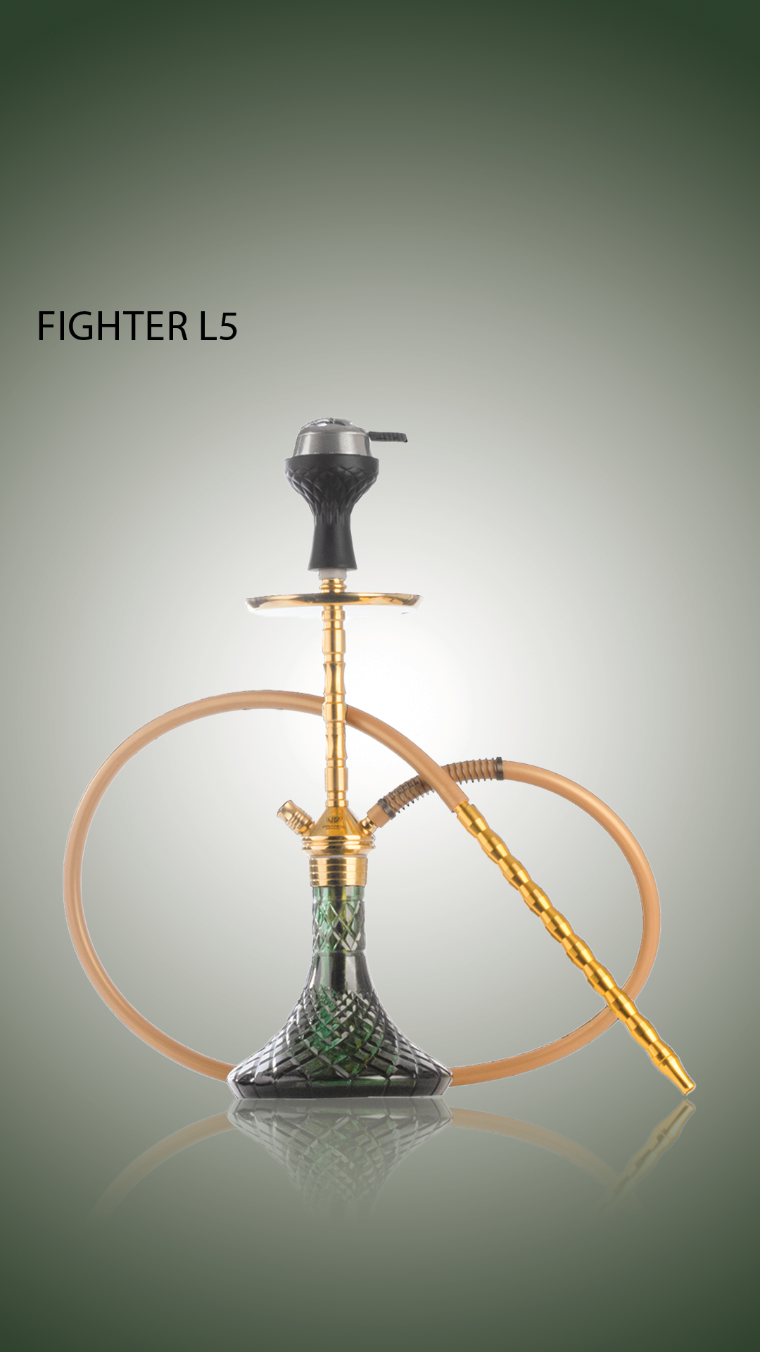 Fighter Hookah L5 - Gold Stem / Emerald Green Base