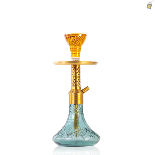 Dark Knight Slash Hookah with Bag - Gold Stem / Aqua Base