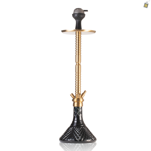 Sultan Heygan Hookah with 2 Bags - Black Base / Gold Stem
